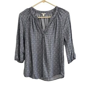 Sonoma Lifestyle Top Womens Size S Paisley Blue 3/4 Sleeve Boho Hippie V Neck